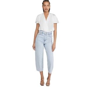 NWT Paige Dijon thong bodysuit, white, extra small, draped mock wrap front